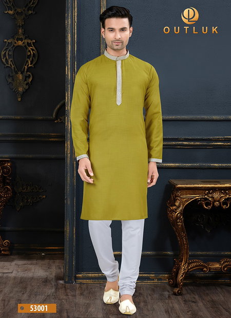Mahendi Colour Outluk Vol 53 New Designer Festive Wear Cotton Latest Latest Kurta Pajama Mens Collection 53001